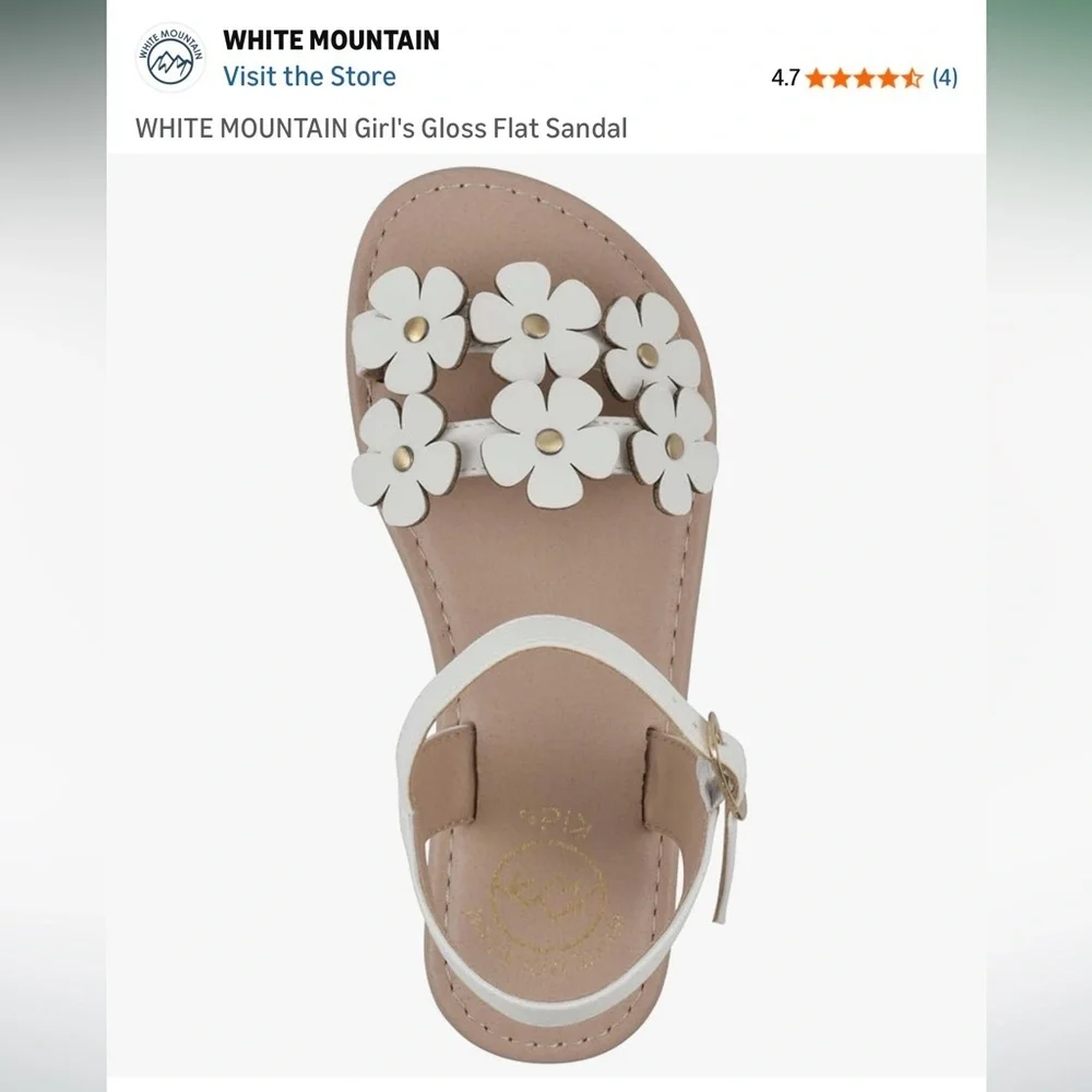White Mountain Floral White Sandal girls sz 5